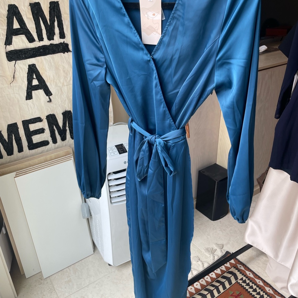 Elegant Blue Wrap Dress